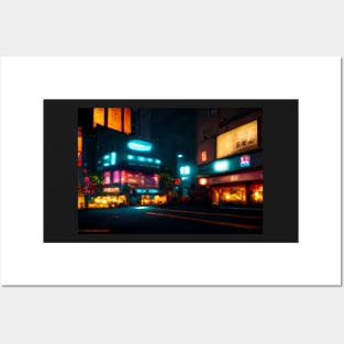 Tokyo City Street View With Neon signs / Tokyo, Japan Posters and Art